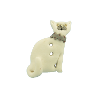 Bouton chat blanc collier gris