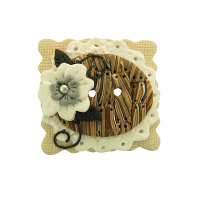 Bouton gros carré cannelé Shabby chic beige