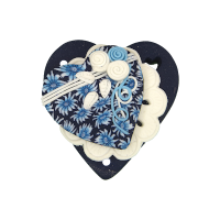 Bouton gros coeur marine et petit motif bleu