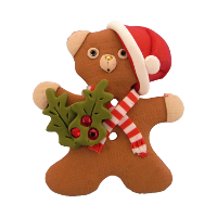 Bouton en forme de nounours Noël et double feuille de houx