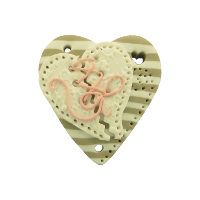 Bouton gros coeur Shabby chic beige et petit coeur blanc