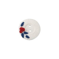 Bouton assiette blanche Digoin rouge et bleu