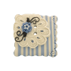 Bouton gros carré cannelé Shabby chic bleu