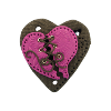 Bouton gros coeur noir et petit coeur violet