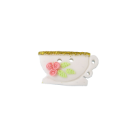 Bouton tasse blanche Digoin rose et vert