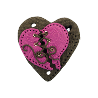 Bouton gros coeur noir et petit coeur violet