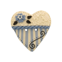 Bouton gros coeur Shabby chic bleu et blanc