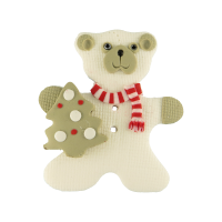 Bouton nounours de Noël blanc et sapin gris