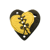 Bouton gros coeur noir et petit coeur ocre jaune