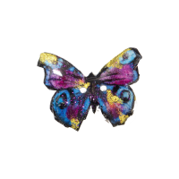 Bouton papillon bleu fuschia et or brillant
