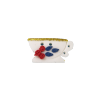 Bouton tasse blanche Digoin rouge et bleu