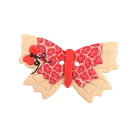 Bouton gros papillon beige et rouge