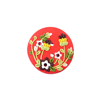 Bouton rond rouge bouquet de fleurs