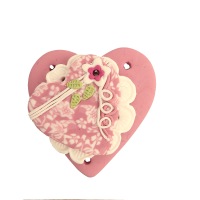 Bouton gros coeur Shabby Chic rose et petit coeurrose