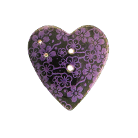 Bouton gros coeur noir et violet