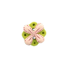 Bouton rond cannelé vert et rose