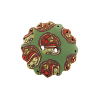 Bouton rond cannelé vert motif cachmire