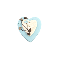 Bouton coeur turquoise petit coeur beige et feuillage