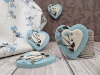 Bouton coeur turquoise petit coeur beige et feuillage