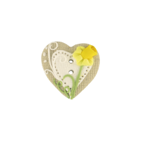 Bouton coeur beige petit coeur blanc et jonquille