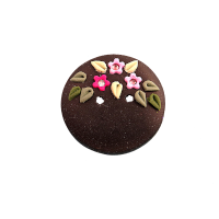 Bouton rond noir petites fleurs roses