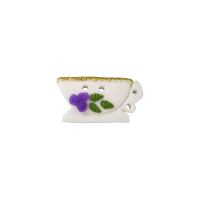 Bouton tasse blanche Digoin violet et vert
