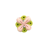 Bouton rond cannelé vert et rose