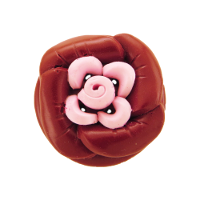 Bouton rond relief fleur bordeaux coeur rose