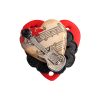 Bouton gros coeur rouge et coeur musique