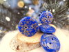 Bouton rond brillant bleu motif fleur cerisier or