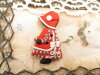 Bouton fille Sunbonnet de Noël rouge