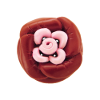 Bouton rond relief fleur bordeaux coeur rose