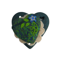 Bouton gros coeur vert et bleu motif Forêt