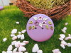 Bouton rond mauve petites fleurs roses